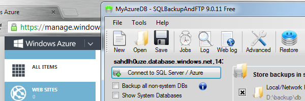 How to backup Azure SQL Databases with SQLBackupAndFTP