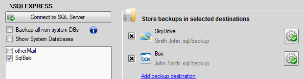 Backup SQL databases to SkyDrive or Box clouds with SQLBackupAndFTP